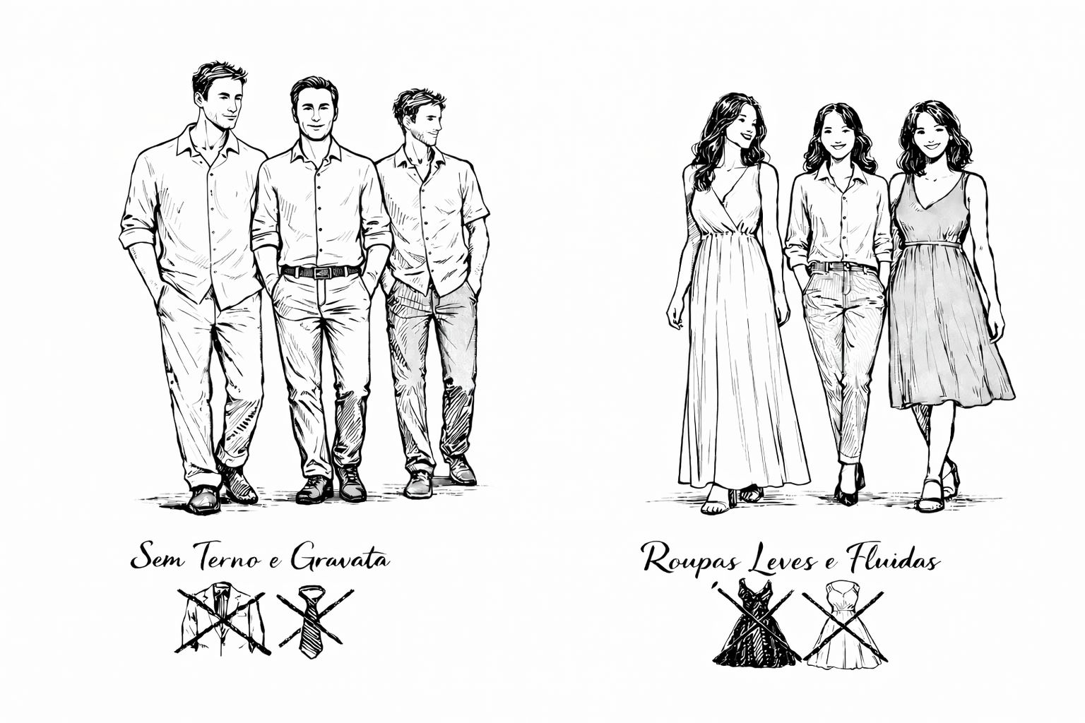 Traje Esporte Fino Diurno — Sem terno e gravata, roupas leves e fluidas